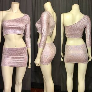 crop top/skirt  powered pink holographic